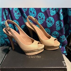 Vince Camuto Beige Textured Slingback Heels